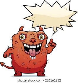 A cartoon illustration of an ugly devil talking.