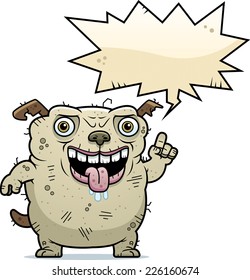 A cartoon illustration of an ugly dog talking.