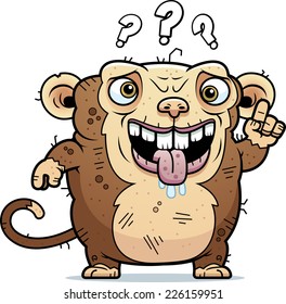 A cartoon illustration of an ugly monkey looking confused.