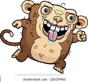 A cartoon illustration of an ugly monkey running.