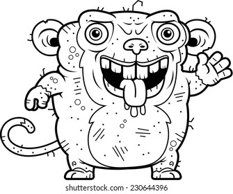 A cartoon illustration of an ugly monkey waving.