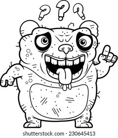 A cartoon illustration of an ugly panda bear looking confused.