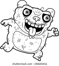 A cartoon illustration of an ugly panda bear running.
