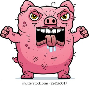 A Cartoon Illustration Of An Ugly Pig Looking Angry.