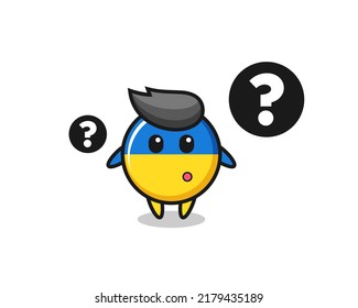 Cartoon Illustration of ukraine flag badge with the question mark , cute style design for t shirt, sticker, logo element