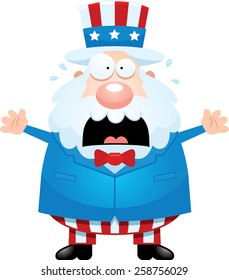 A cartoon illustration of Uncle Sam looking scared.
