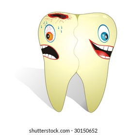 Cartoon illustration from unhealthy and healthy tooth.