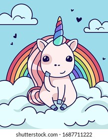 Cartoon-Illustration von Einhorn in Wolken