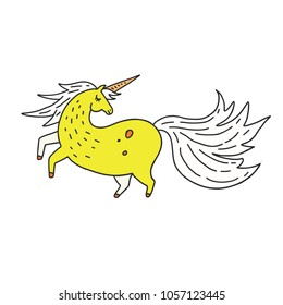 Cartoon illustration of unicorn. Cute doodle art of magic creature.