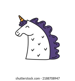 Cartoon illustration of unicorn head. Vector animal illustration element.