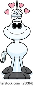A cartoon illustration of a unicorn with an in love expression.