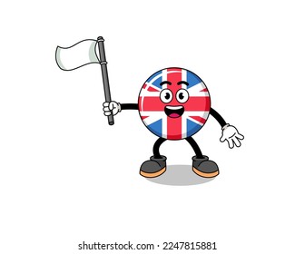 Cartoon Illustration of united kingdom flag holding a white flag , character design