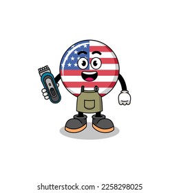 Cartoon Illustration of united states flag as a barber man , character design