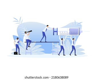 Cartoon illustration with vaccine people with syringe for concept design.Vector background