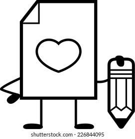 A cartoon illustration of a valentine with a pencil.