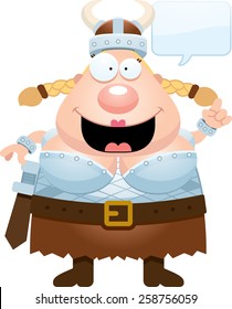 A cartoon illustration of a Valkyrie talking.