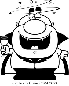 A cartoon illustration of a vampire drunk on blood.