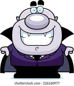 A cartoon illustration of a vampire smiling.