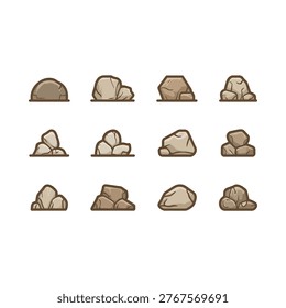 Cartoon illustration of various brown and gray rock formations arranged neatly