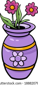 Cartoon illustration of vase with flowers object clip art