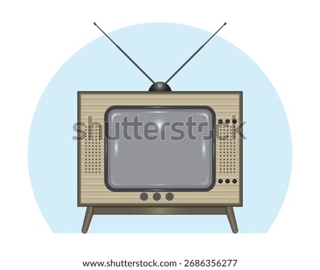 cartoon illustration vector design of an old-fashioned television or vintage black and white TV with two antennas