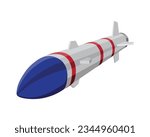 cartoon illustration vector design of a rocket or missile or torpedo with a black head and white-gray body with red circle lines and its tail which has wings to balance when launched