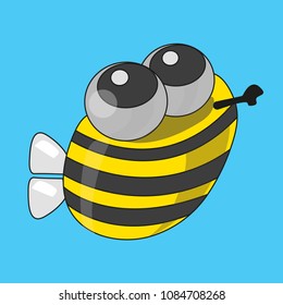 Cartoon illustration of a vector, funny bee that flies for honey.