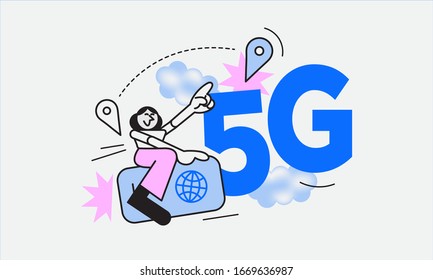 Cartoon illustration vector style of 5g technology in modern style. filled outline.