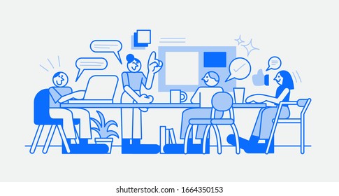 Cartoon illustration vector style of business, presentation, and customer in modern style. filled outline.