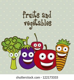 cartoon illustration of vegetables and fruits, vector illustration