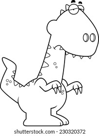 A cartoon illustration of a Velociraptor dinosaur looking sad.