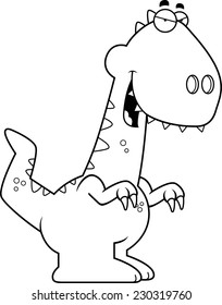A cartoon illustration of a Velociraptor dinosaur with a sly expression.