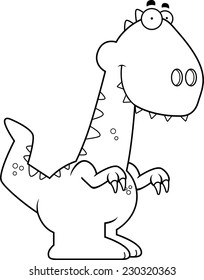 A cartoon illustration of a Velociraptor dinosaur smiling.