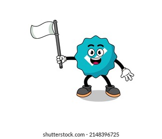 Cartoon Illustration of verified sign holding a white flag , character design