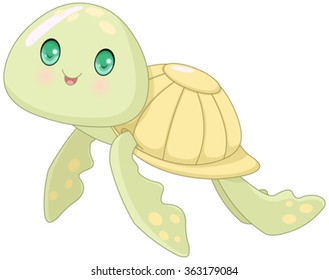 Cartoon illustration of very cute turtle