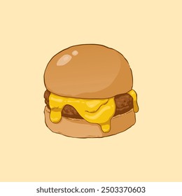 cartoon illustration of a very delicious melted cheese burger