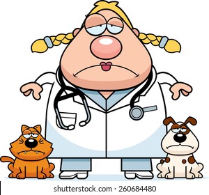 A cartoon illustration of a veterinarian looking sad.