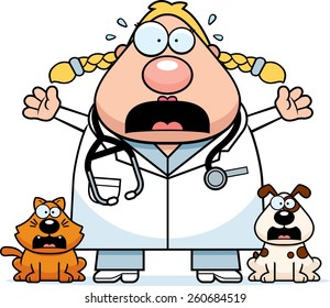 A cartoon illustration of a veterinarian looking scared.