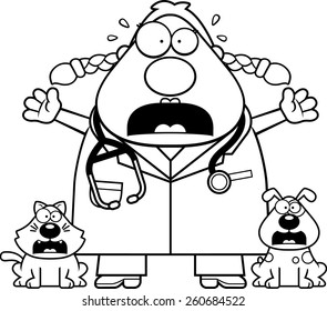 A cartoon illustration of a veterinarian looking scared.