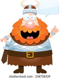 A cartoon illustration of a Viking talking.
