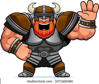 A cartoon illustration of a Viking waving.