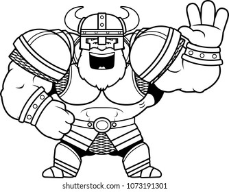 A cartoon illustration of a Viking waving.