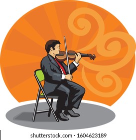 Cartoon illustration of a violinist playing music