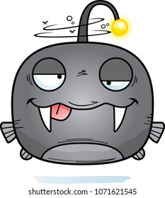 A cartoon illustration of a viperfish looking drunk.