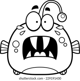 A cartoon illustration of a viperfish looking scared.