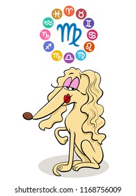Cartoon Illustration of Virgo Zodiac Sign with Funny Dog