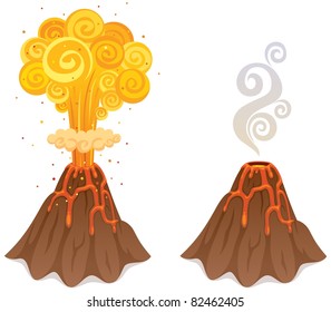 Cartoon Illustration Of Volcano In 2 Versions. 