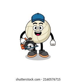 Cartoon Illustration of volleyball as a woodworker , character design