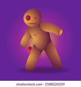 Cartoon illustration of a voodoo doll for Halloween theme, vector illustration