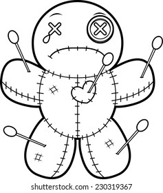 A cartoon illustration of a voodoo doll looking sad.